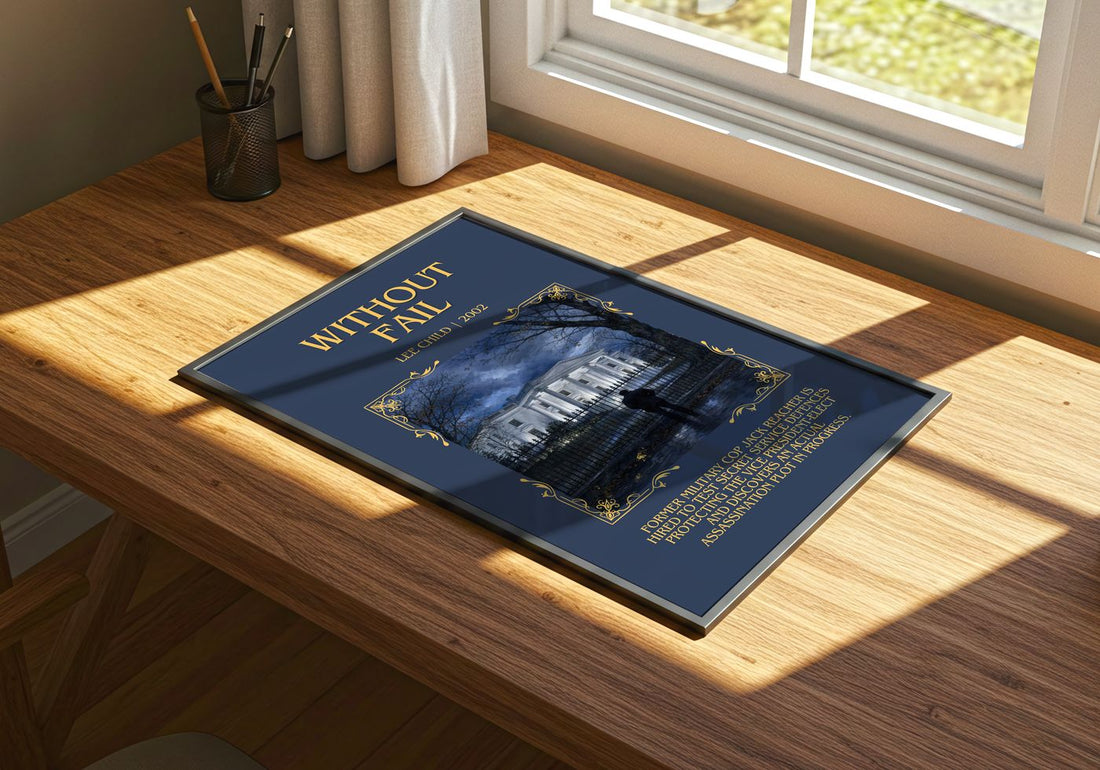 Without Fail Minimalist Book Poster by Lee Child – print on a sunlit desk