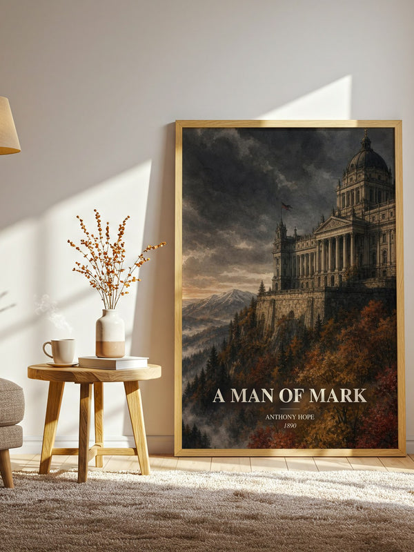 A Man Of Mark watercolour print in frame leaning in hallway – adventure wall art