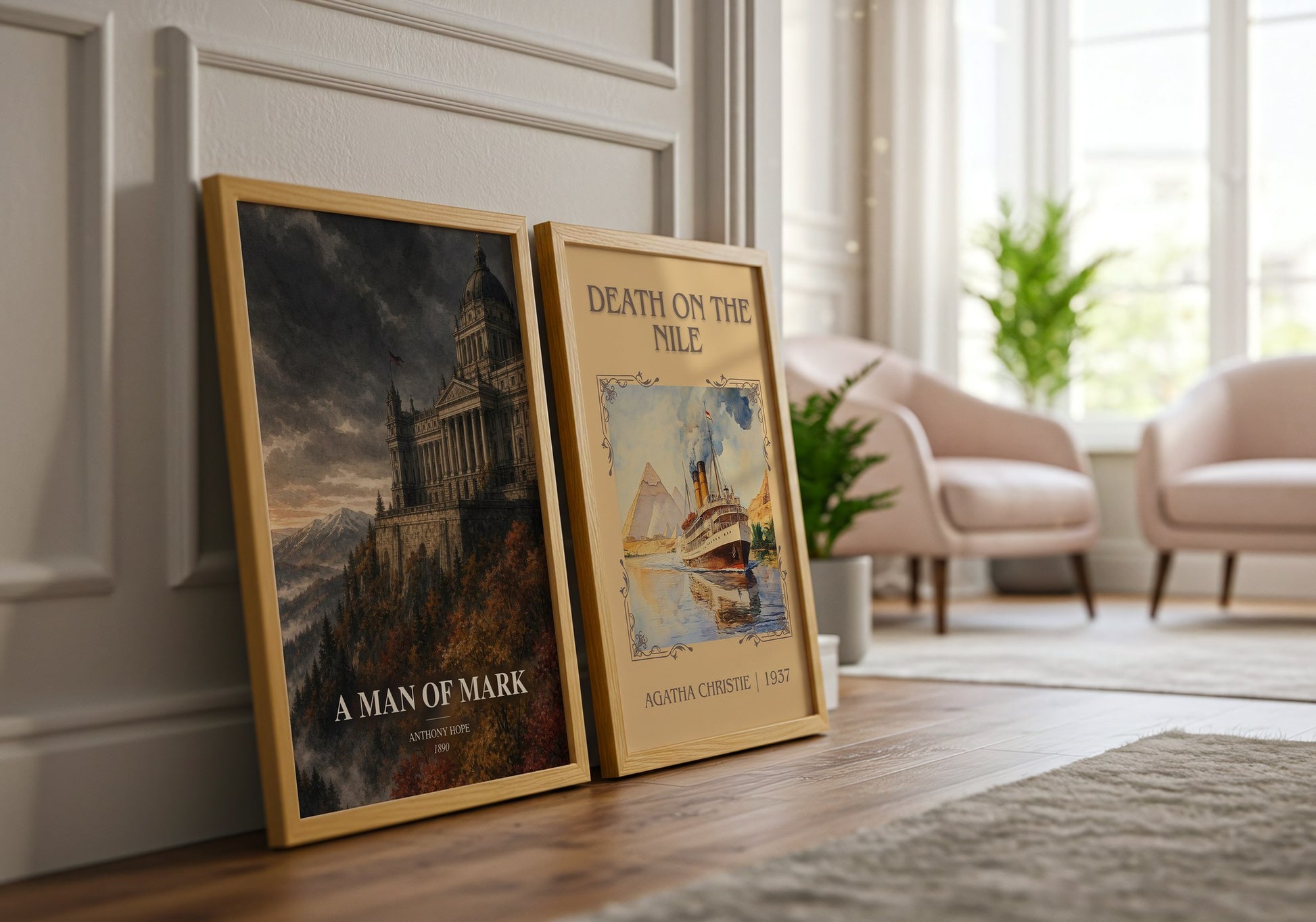 A Man Of Mark watercolour print framed by window – literary home decor
