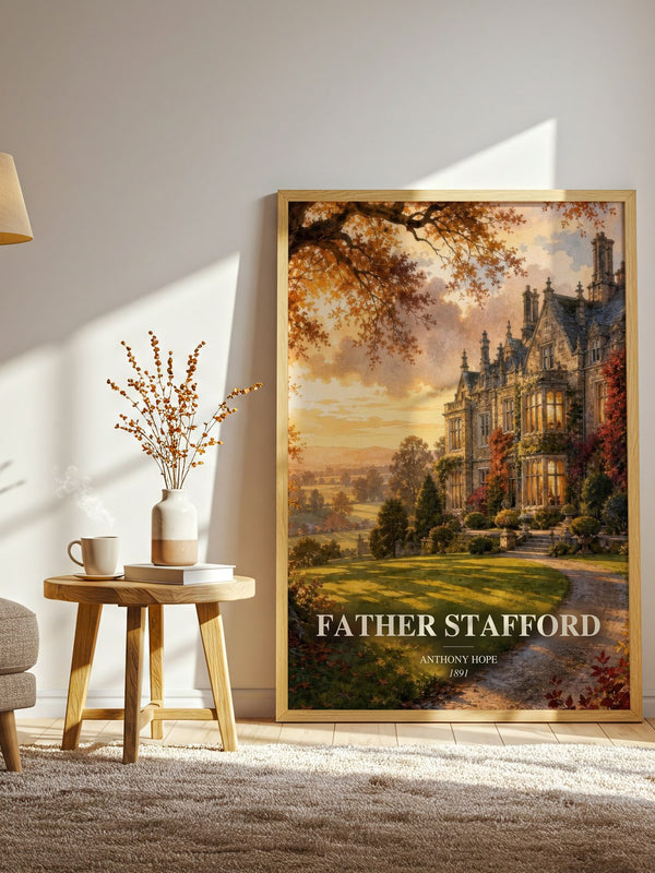 Father Stafford watercolour print in frame leaning in hallway – romance wall art