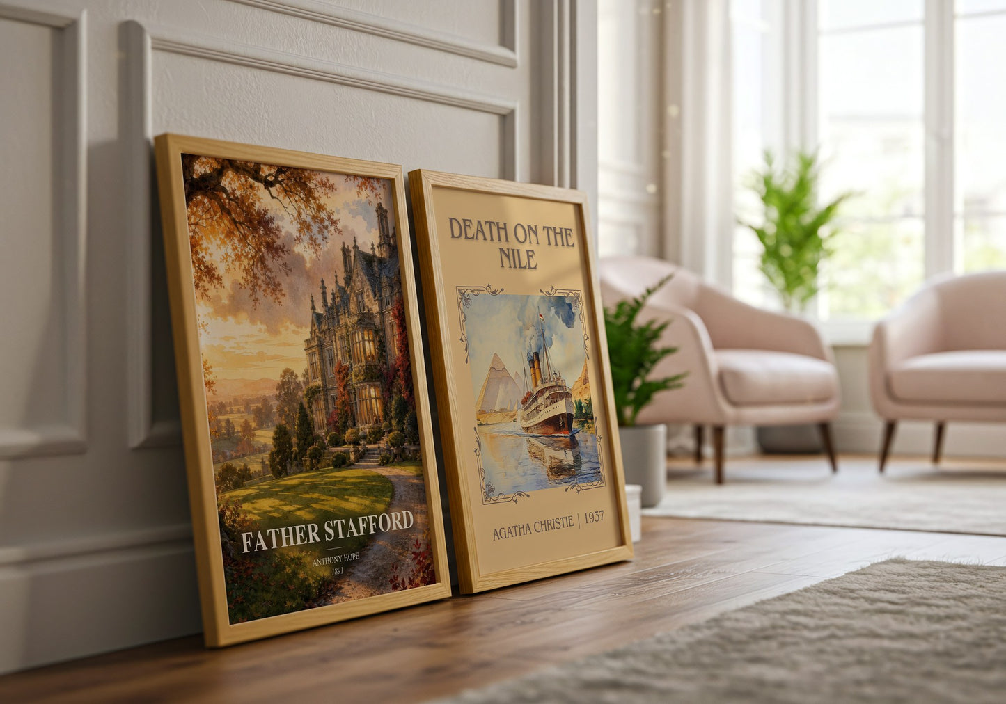Father Stafford watercolour print framed by window – literary home decor