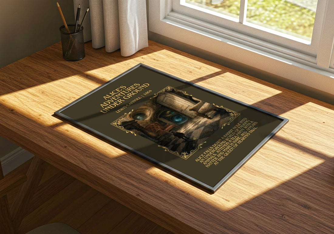 Alice'S Adventures Under Ground Minimalist Book Poster by L. Carroll – print on a sunlit desk