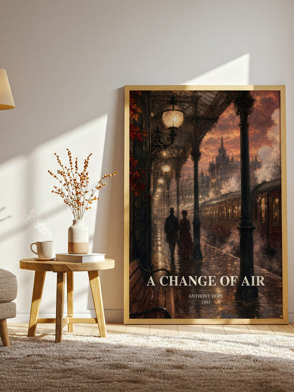 A Change Of Air watercolour print in frame leaning in hallway – literary fiction wall art