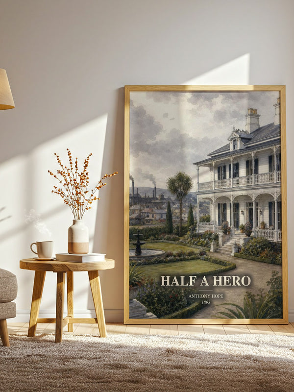 Half A Hero watercolour print in frame leaning in hallway – romance wall art