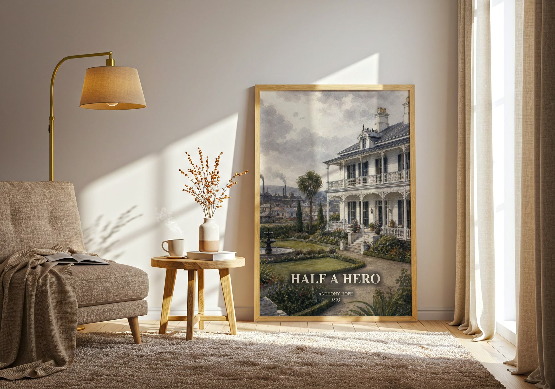 Half A Hero watercolour print in frame leaning in hallway – romance wall art