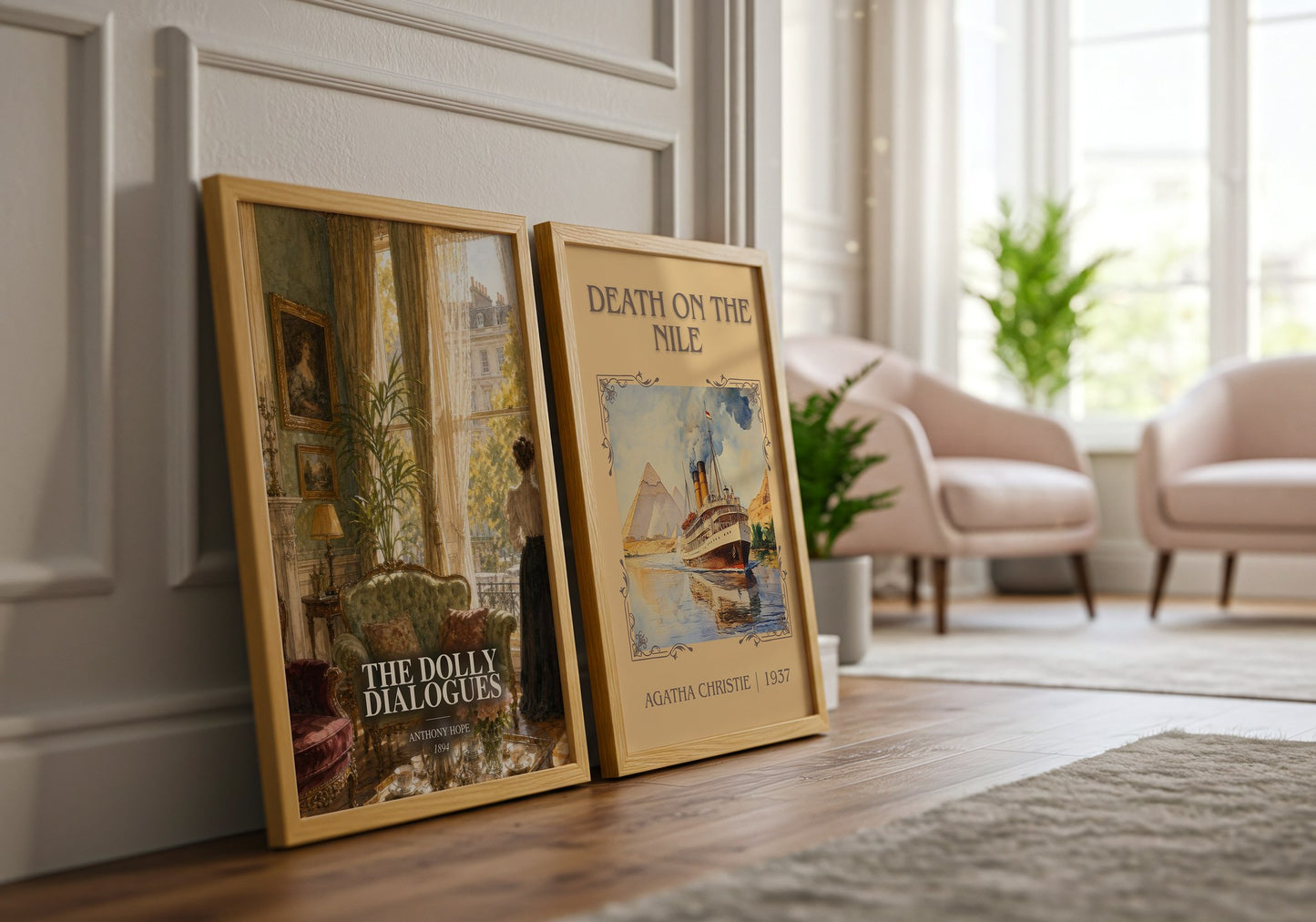 The Dolly Dialogues watercolour print framed by window – literary home decor