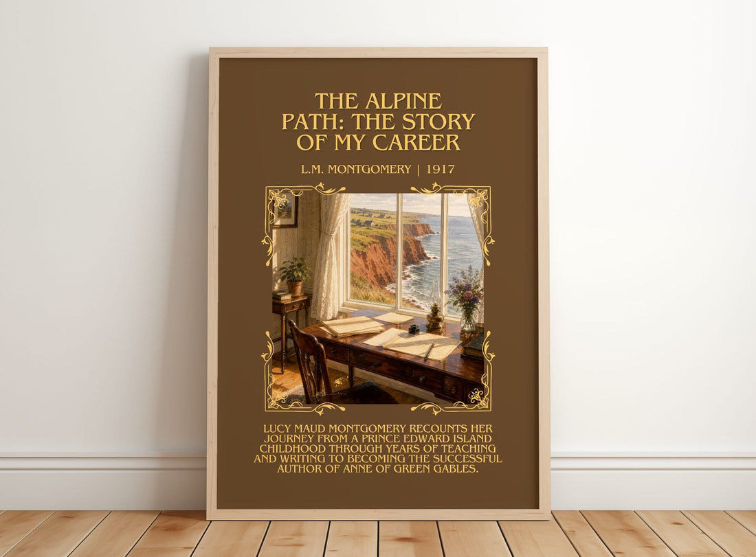 Alpine Path: The Story Of My Career Minimalist Book Poster – framed print leaning on a wooden floor