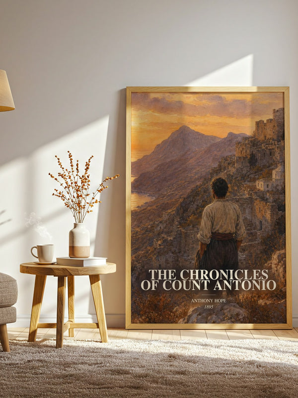 The Chronicles Of Count Antonio watercolour print in frame leaning in hallway – adventure wall art