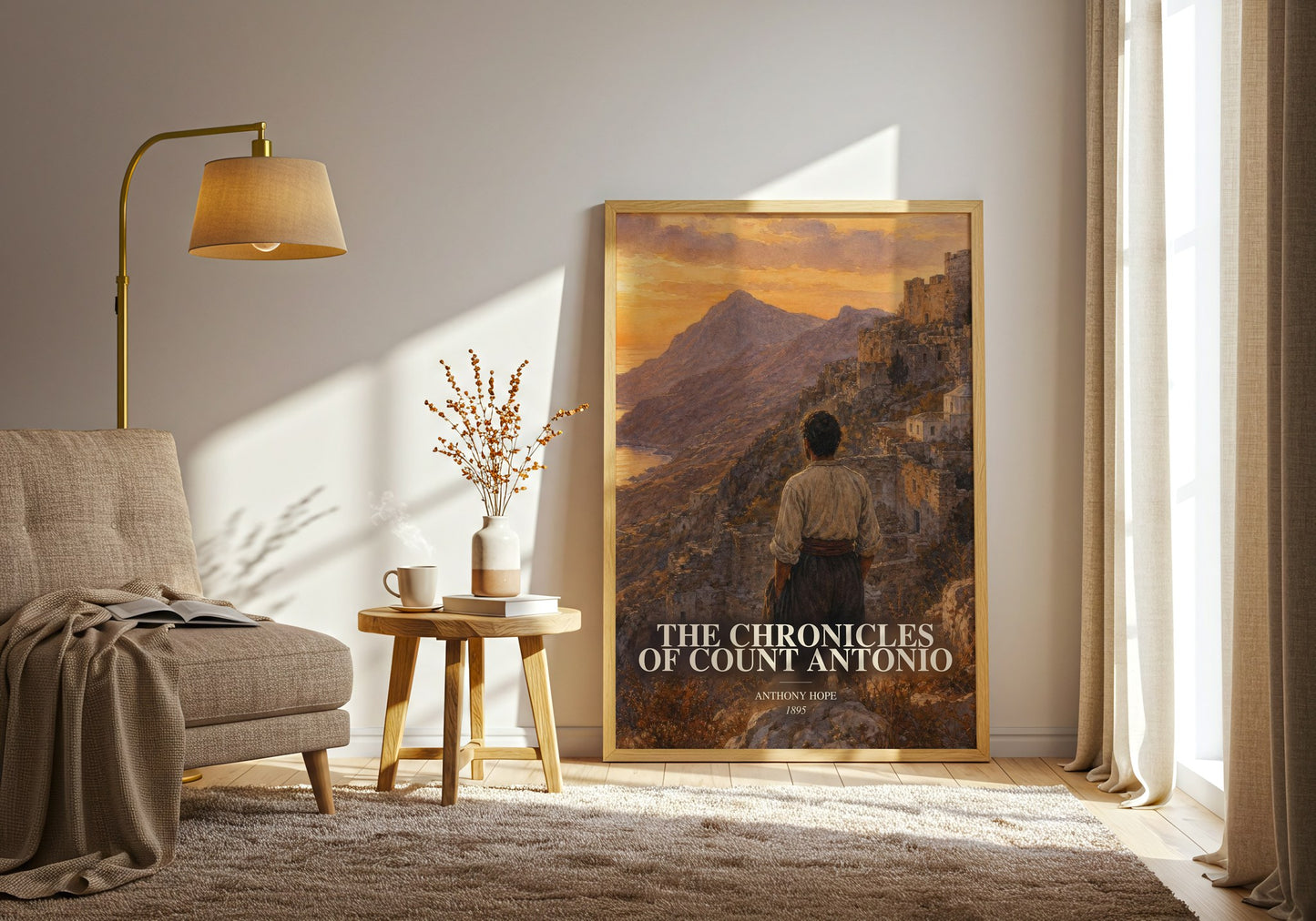 The Chronicles Of Count Antonio watercolour print in frame leaning in hallway – adventure wall art