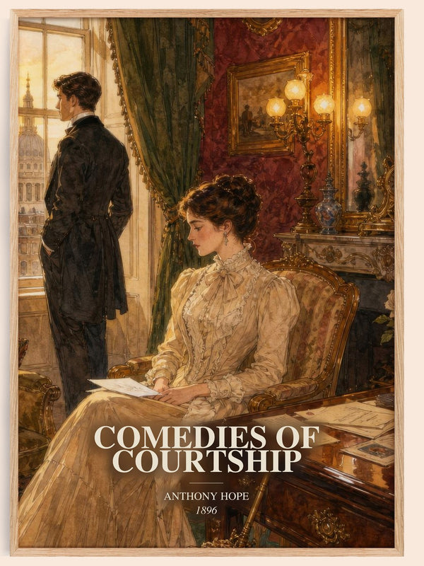 Comedies Of Courtship watercolour book poster by Anthony Hope – framed literary art print