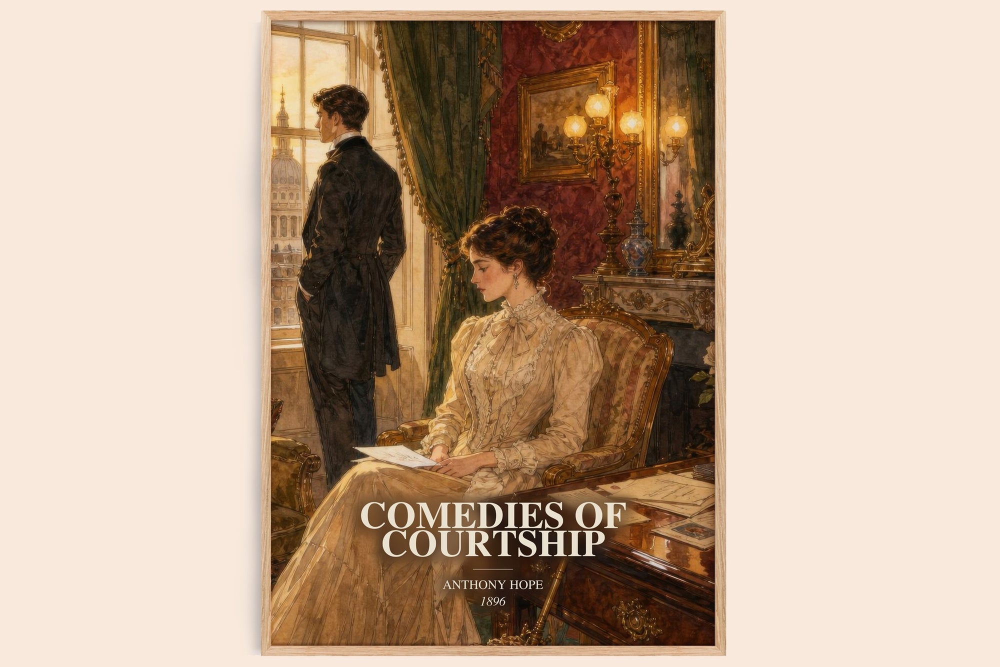 Comedies Of Courtship watercolour book poster by Anthony Hope – framed literary art print