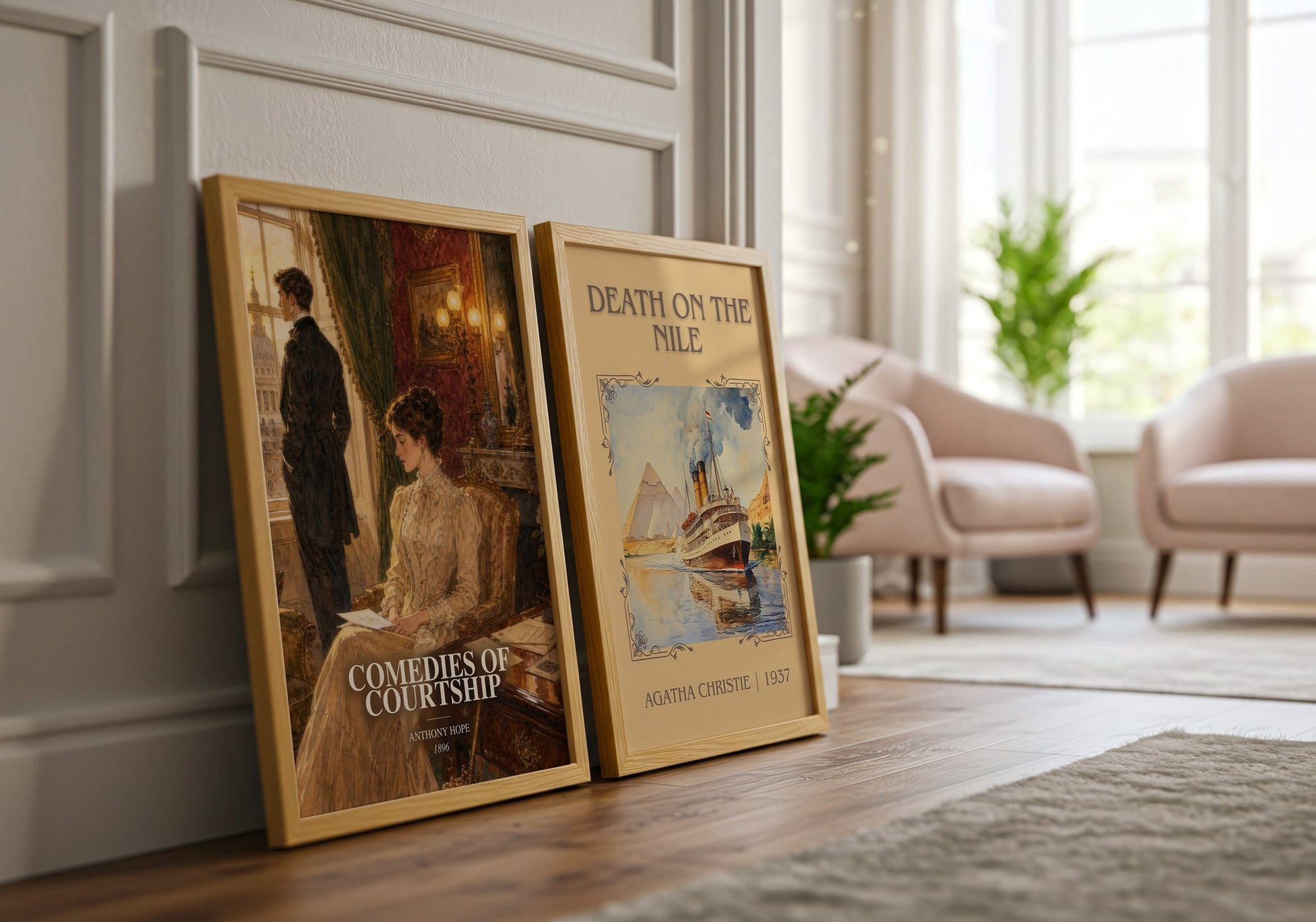 Comedies Of Courtship watercolour print framed by window – literary home decor