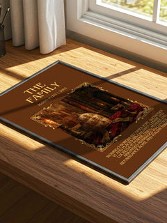 The Family Minimalist Book Poster by Mario Puzo – print on a sunlit desk
