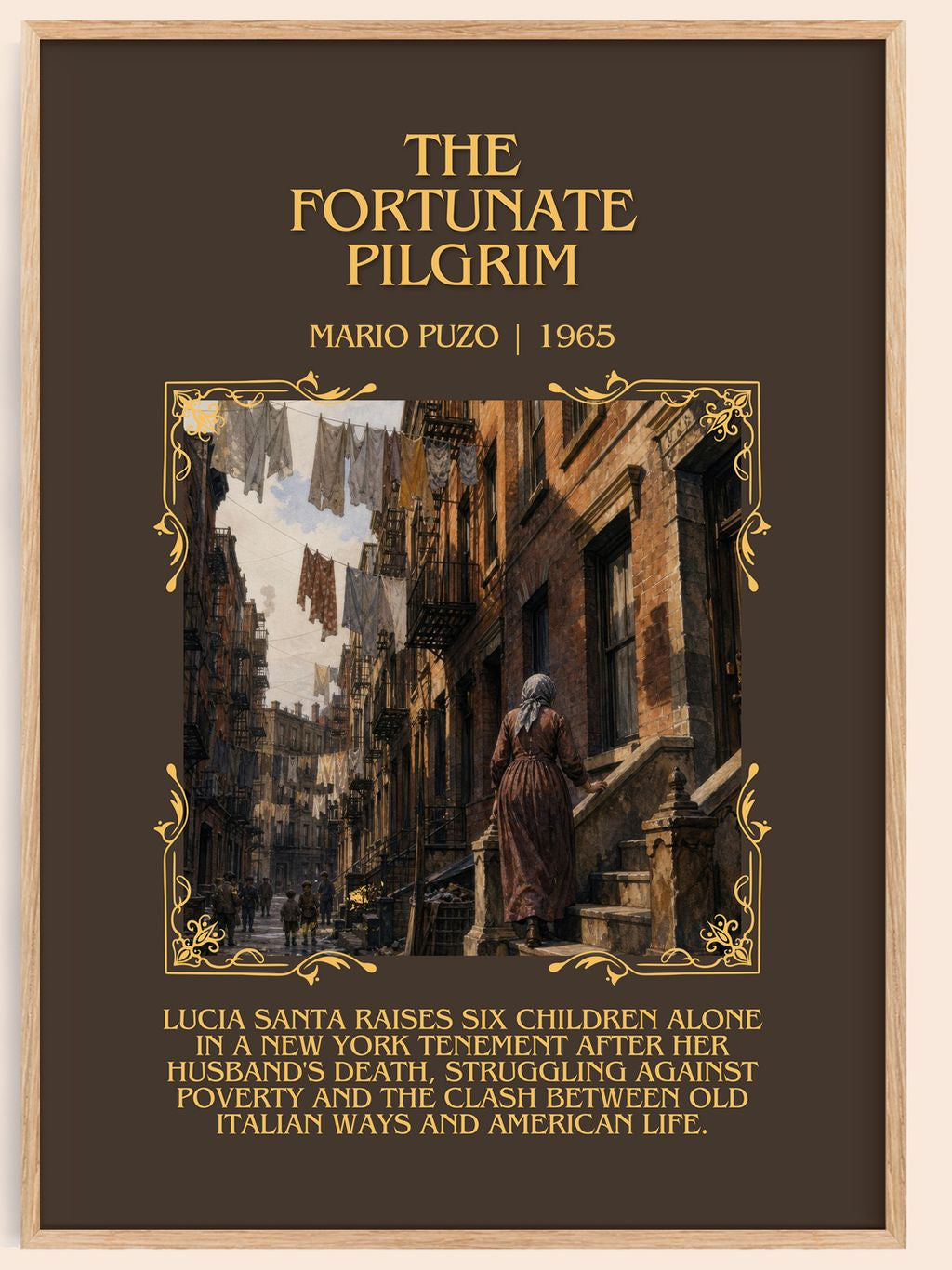 The Fortunate Pilgrim Minimalist Book Poster by Mario Puzo – book poster