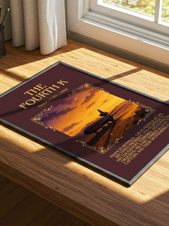 The Fourth K Minimalist Book Poster by Mario Puzo – print on a sunlit desk