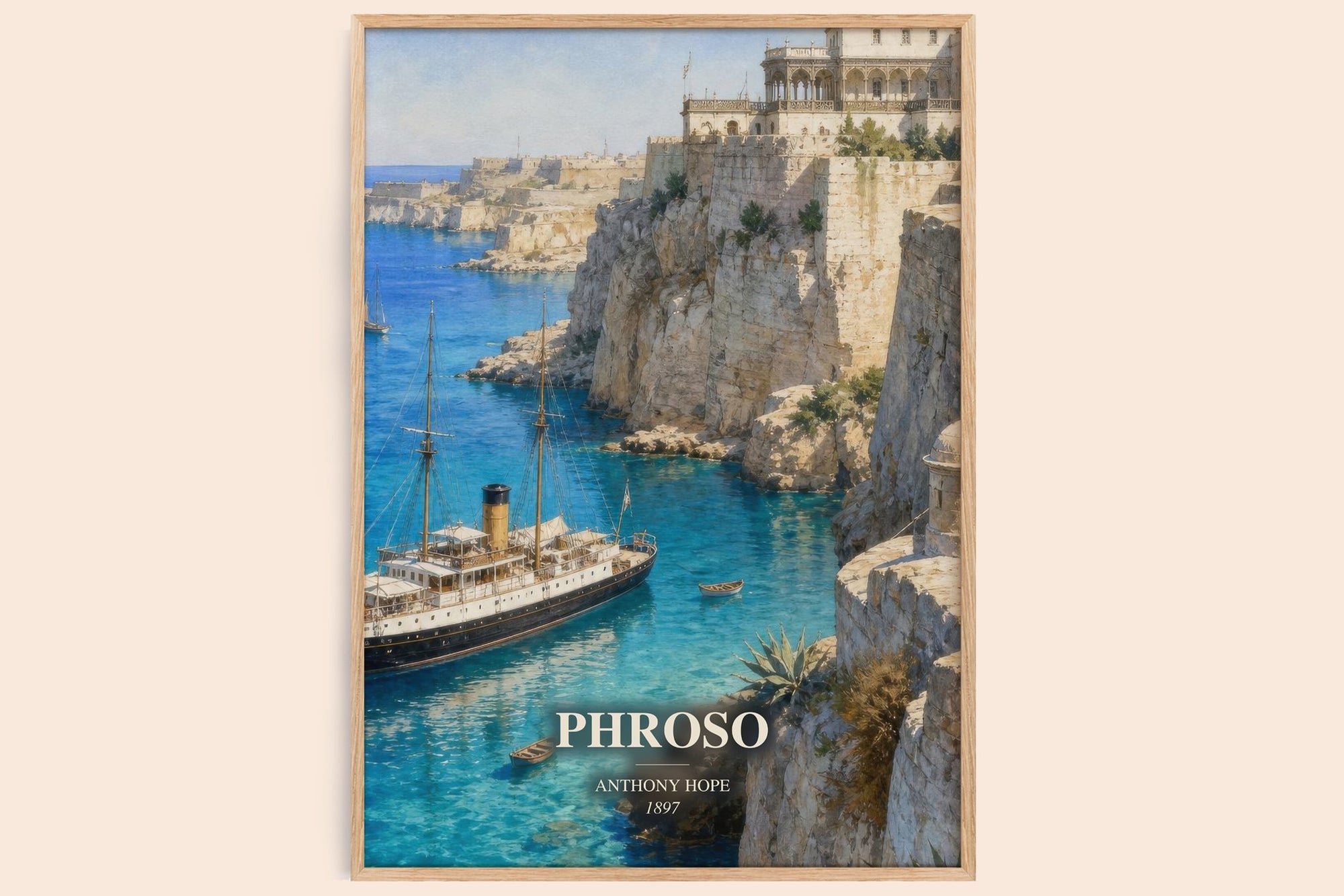 Phroso watercolour book poster by Anthony Hope – framed literary art print