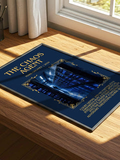 The Chaos Agent Minimalist Book Poster by Mark Greaney – print on a sunlit desk