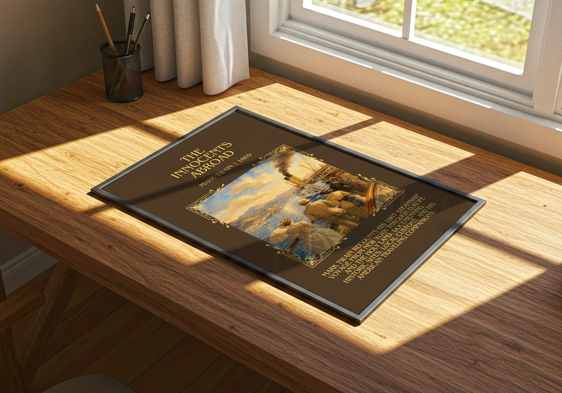 The Innocents Abroad Minimalist Book Poster by Mark Twain – print on a sunlit desk