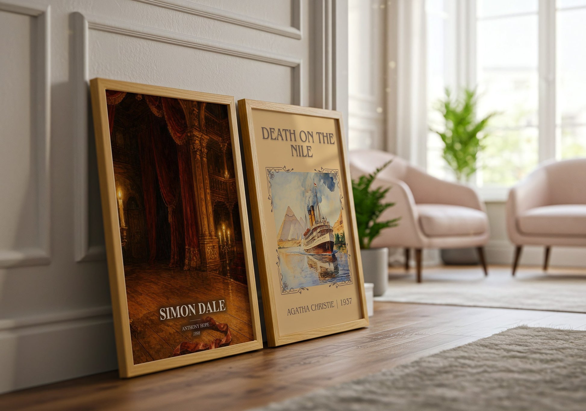 Simon Dale watercolour print framed by window – literary home decor