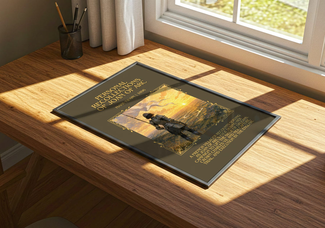 Personal Recollections Of Joan Of Arc Minimalist Book Poster – print on a sunlit desk