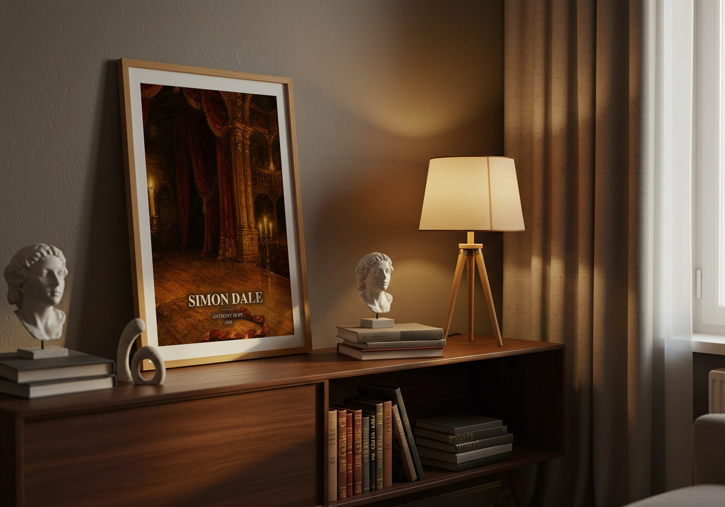 Simon Dale watercolour print on bookshelf – Anthony Hope fan gift