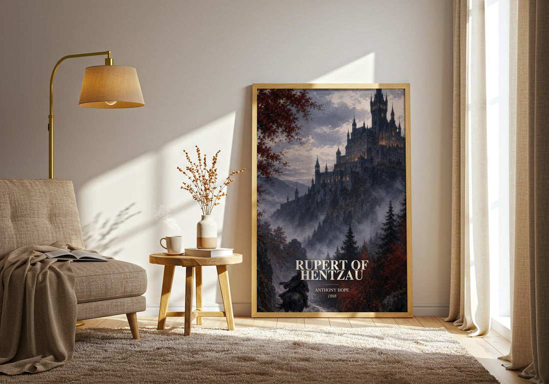 Rupert Of Hentzau watercolour print in frame leaning in hallway – adventure wall art (mockup)