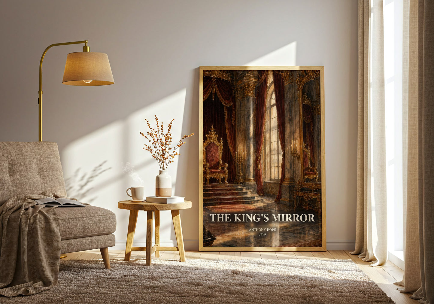 The King'S Mirror watercolour print in frame leaning in hallway – historical fiction wall art