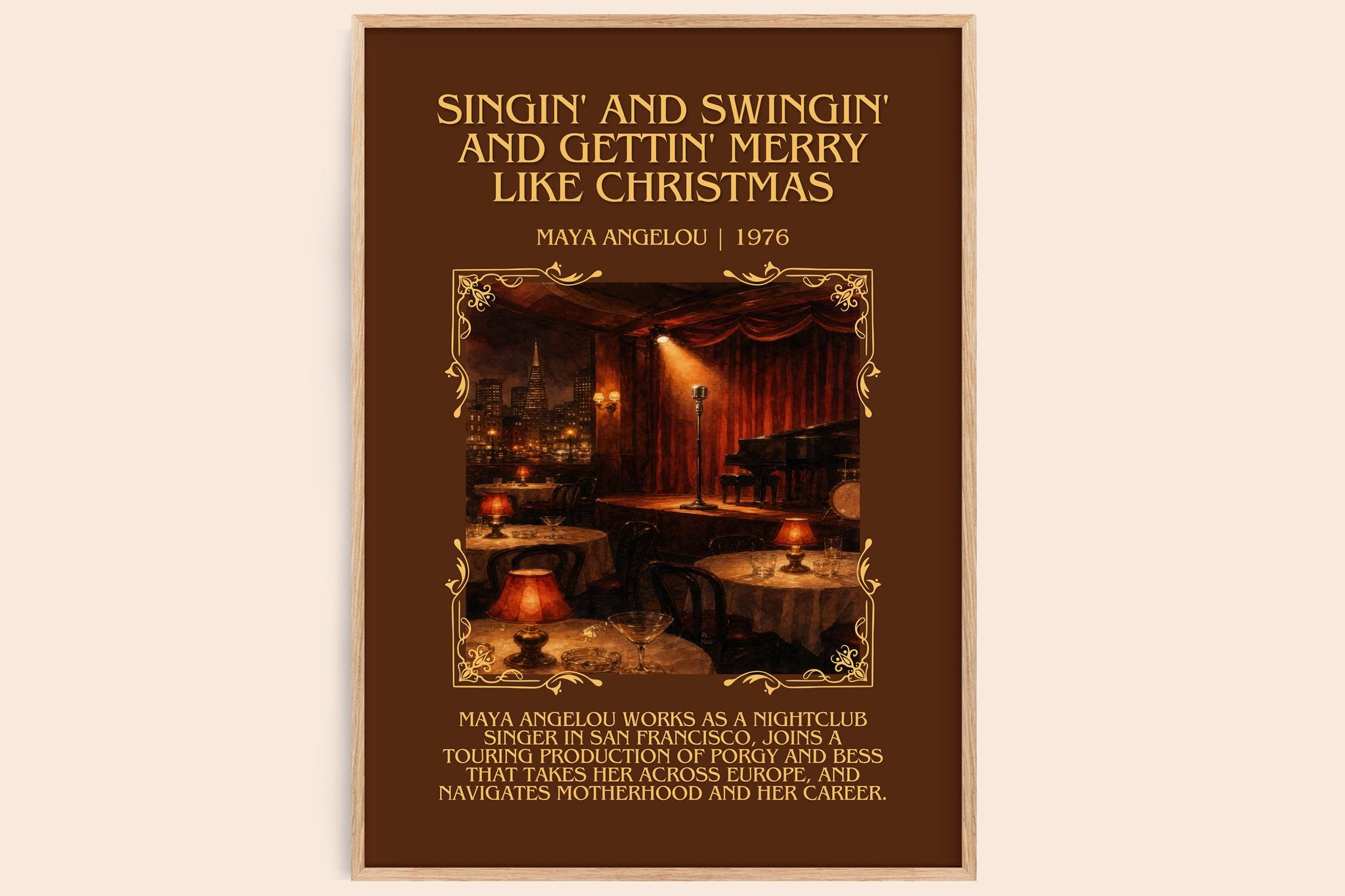 Singin' And Swingin' And Gettin' Merry Like Christmas Minimalist Book Poster by Maya Angelou