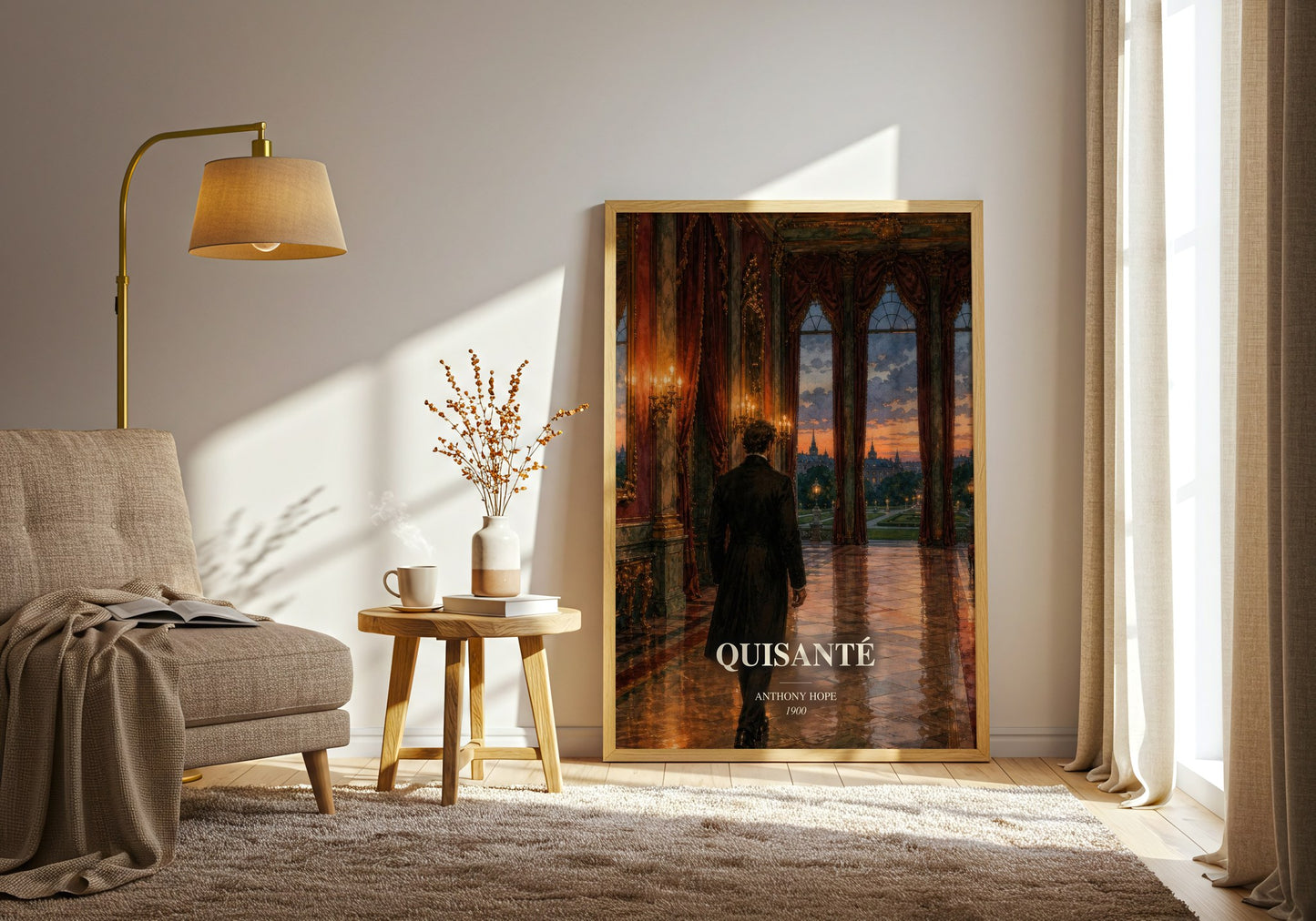 Quisanté watercolour print in frame leaning in hallway – romance wall art
