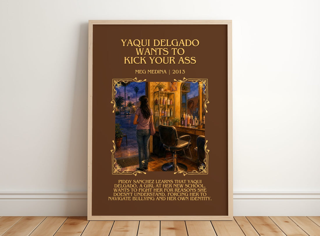 Yaqui Delgado Wants To Kick Your Ass Minimalist Book Poster – framed print leaning on a wooden floor