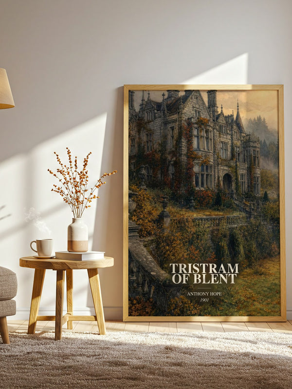 Tristram Of Blent watercolour print in frame leaning in hallway – historical fiction wall art