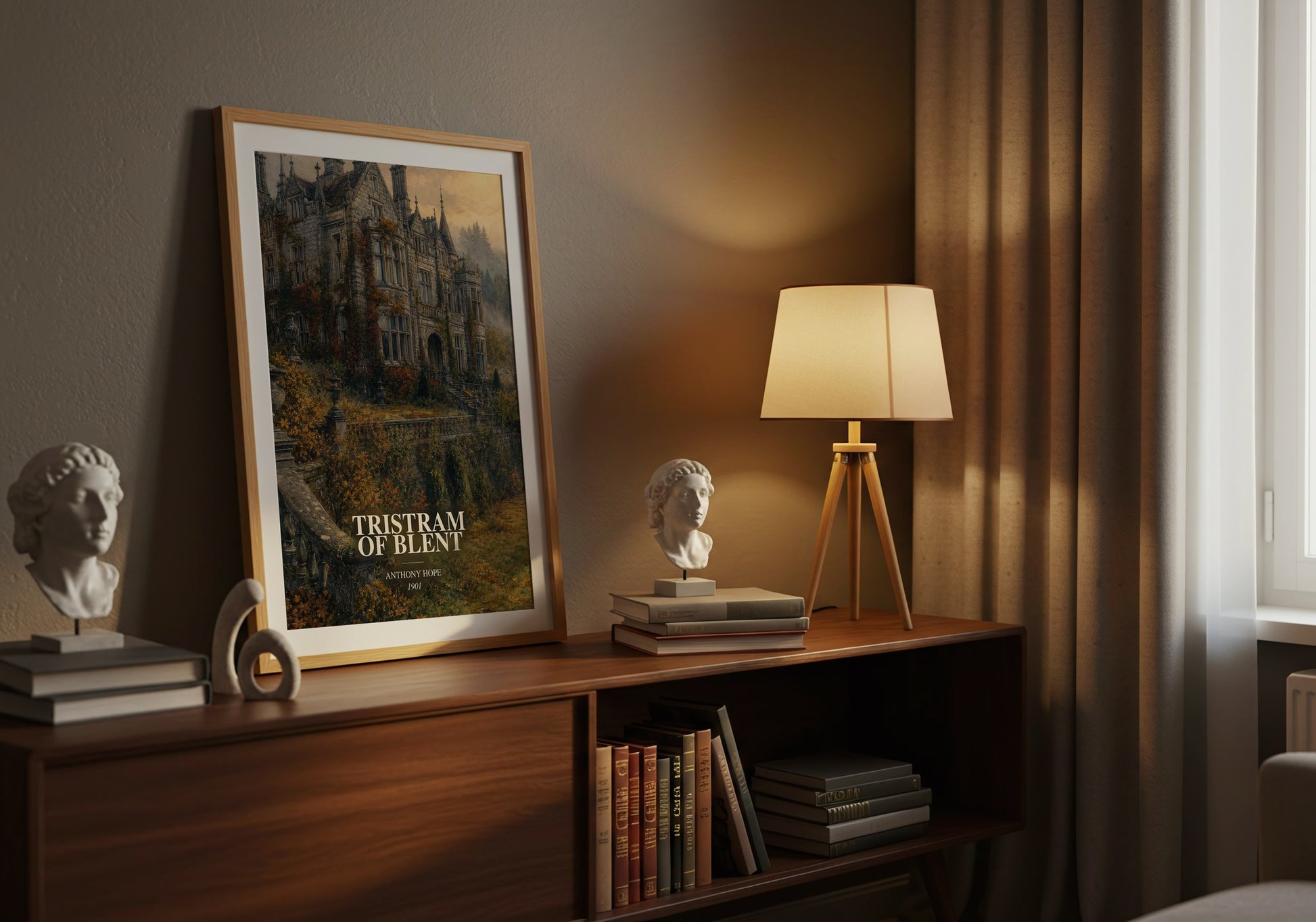 Tristram Of Blent watercolour print on bookshelf – Anthony Hope fan gift