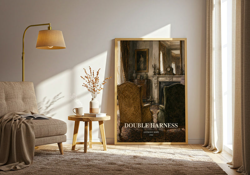 Double Harness watercolour print in frame leaning in hallway – romance wall art