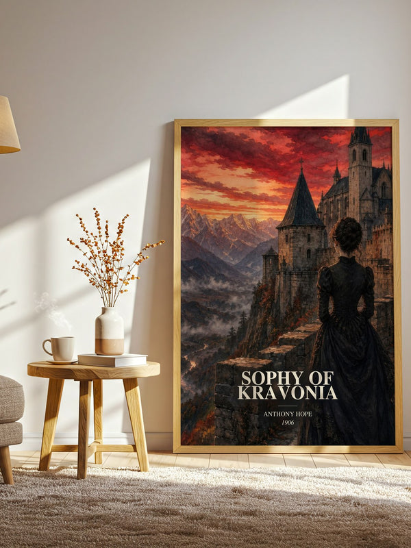 Sophy Of Kravonia watercolour print in frame leaning in hallway – romance wall art