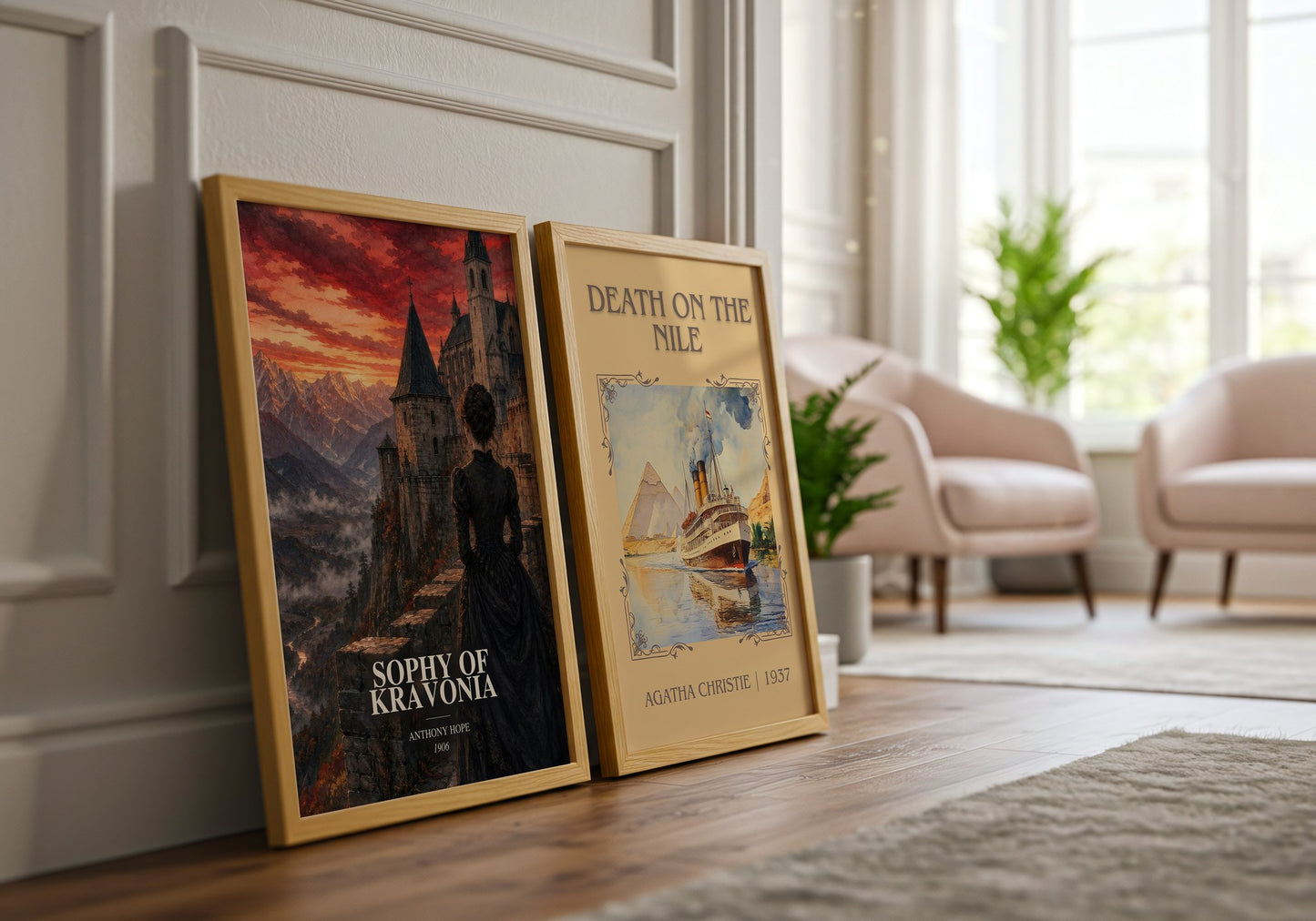 Sophy Of Kravonia watercolour print framed by window – literary home decor