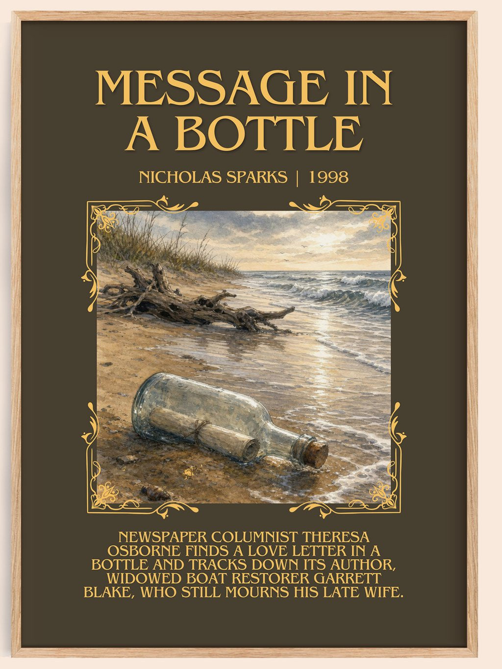 Message In A Bottle Minimalist Book Poster by Nicholas Sparks – book poster