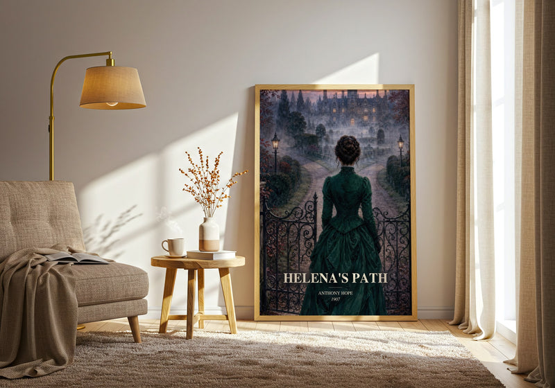 Helena'S Path watercolour print in frame leaning in hallway – romance wall art
