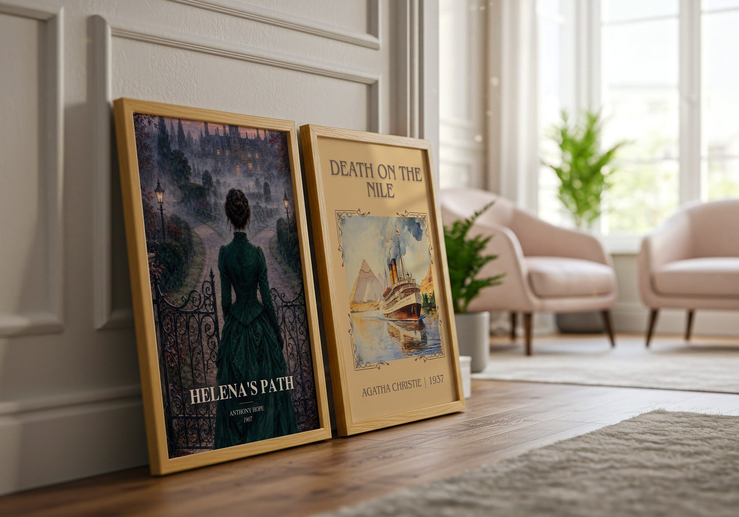 Helena'S Path watercolour print framed by window – literary home decor