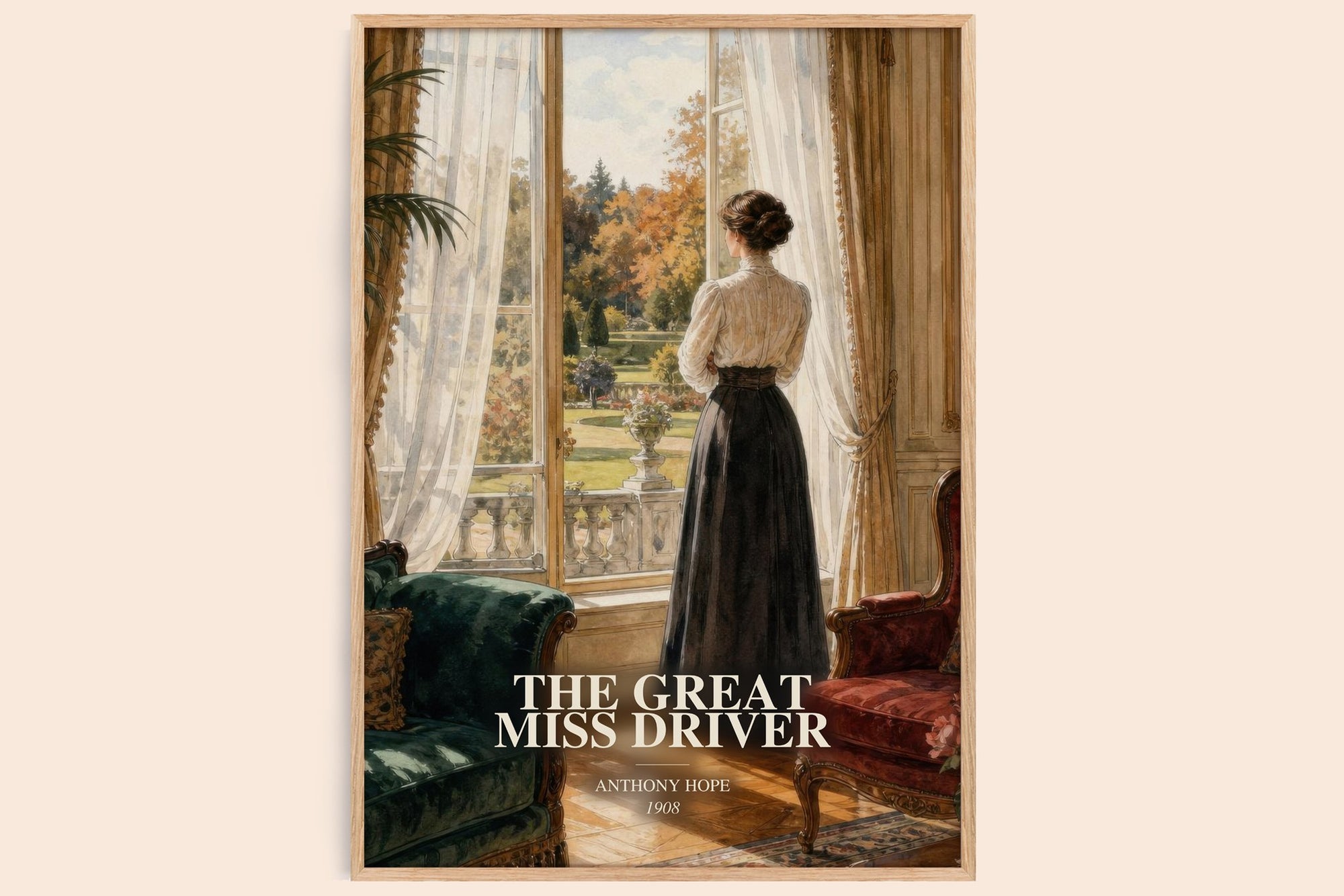 The Great Miss Driver watercolour book poster by Anthony Hope – framed literary art print