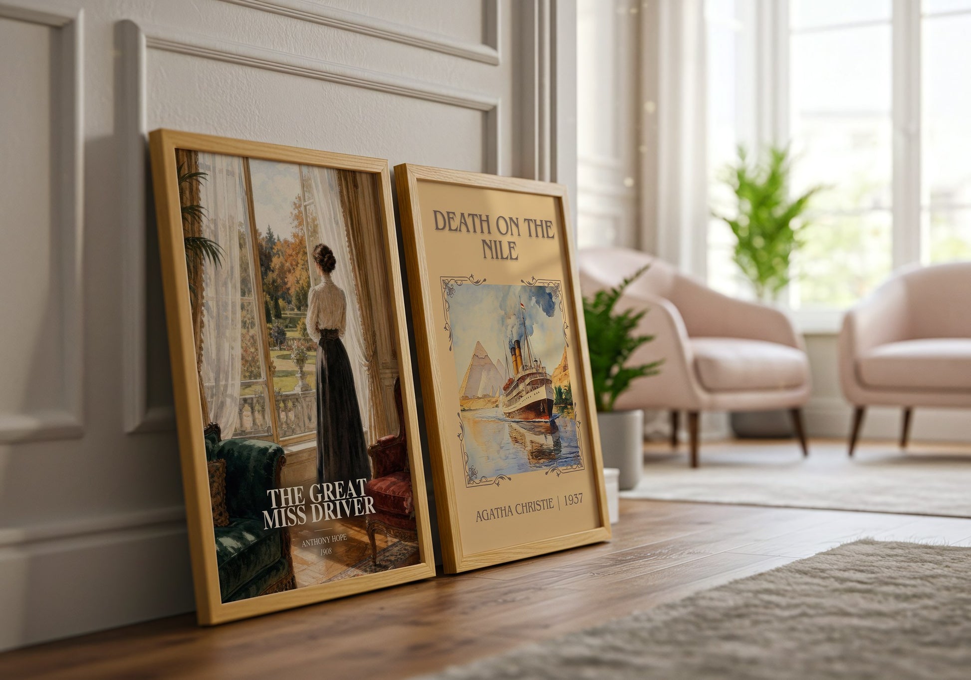 The Great Miss Driver watercolour print framed by window – literary home decor