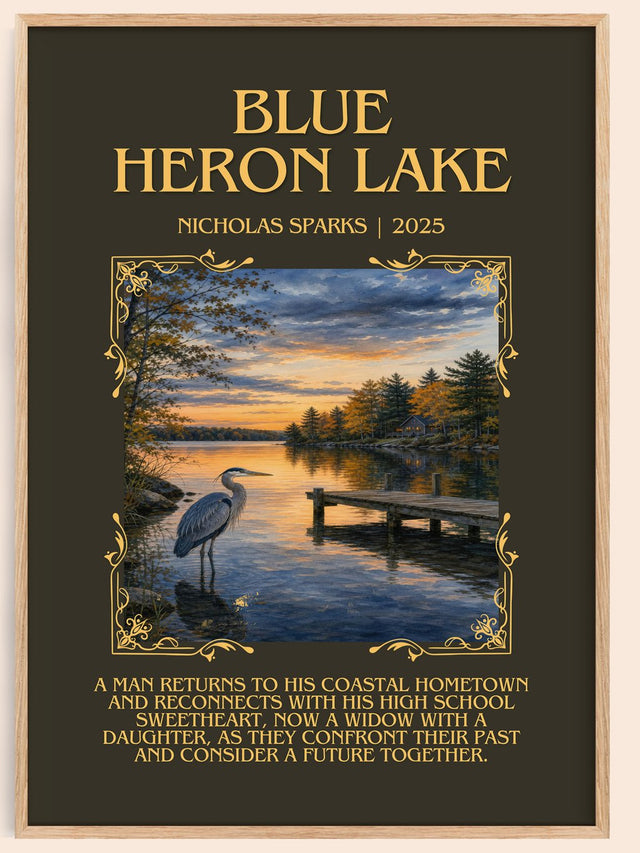 Blue Heron Lake Minimalist Book Poster by Nicholas Sparks