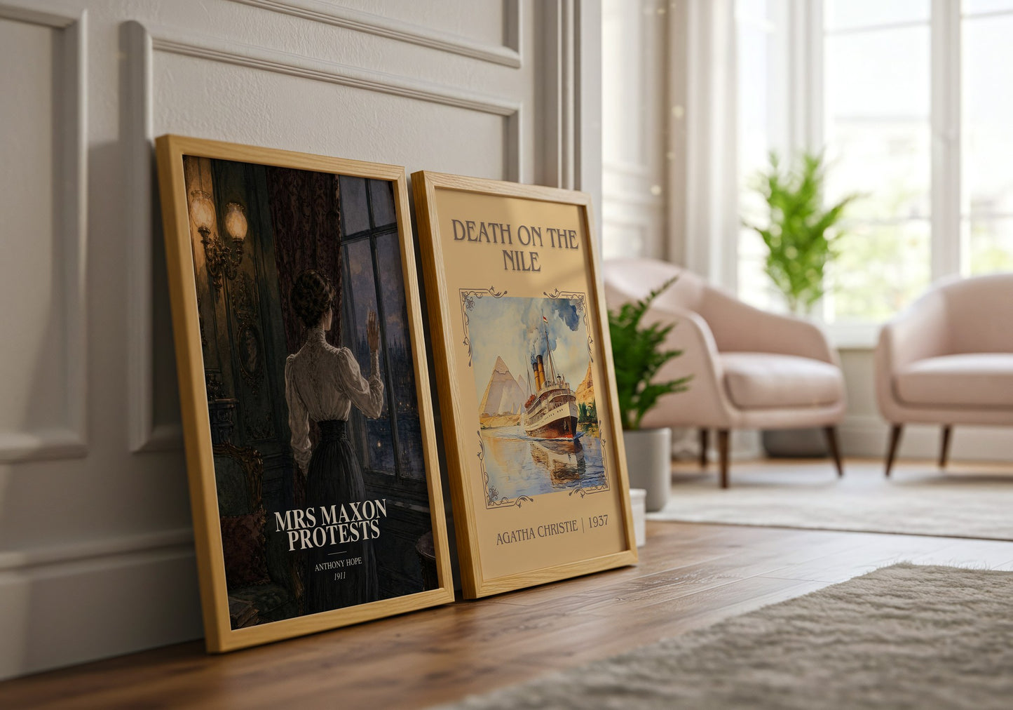 Mrs Maxon Protests watercolour print framed by window – literary home decor