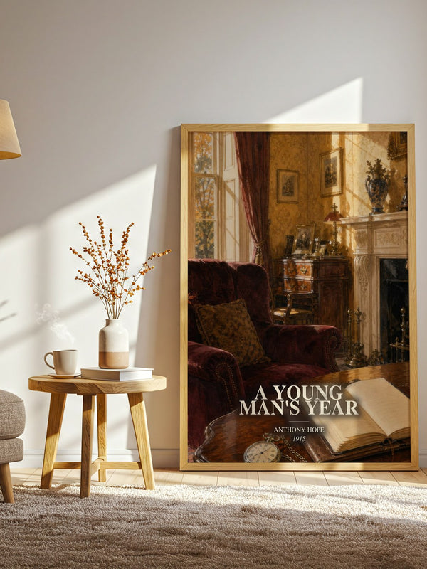 A Young Man'S Year watercolour print in frame leaning in hallway – coming of age wall art