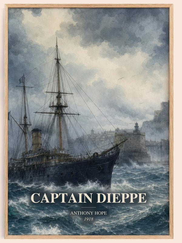 Captain Dieppe watercolour book poster by Anthony Hope – framed literary art print