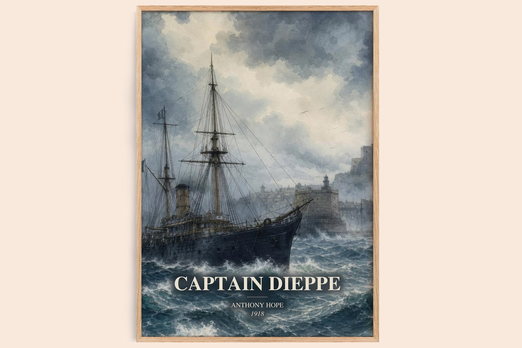 Captain Dieppe watercolour book poster by Anthony Hope – framed literary art print