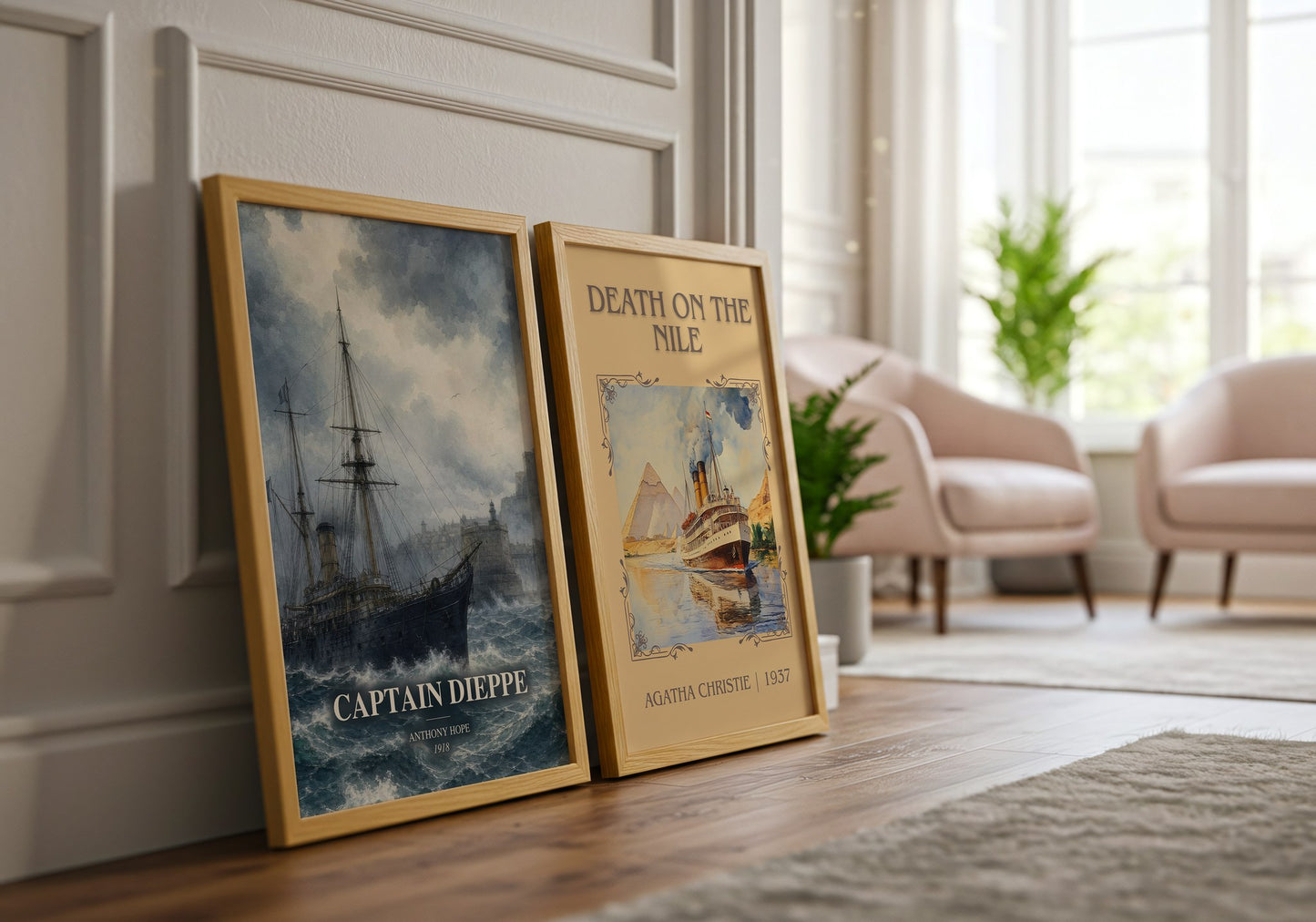 Captain Dieppe watercolour print framed by window – literary home decor