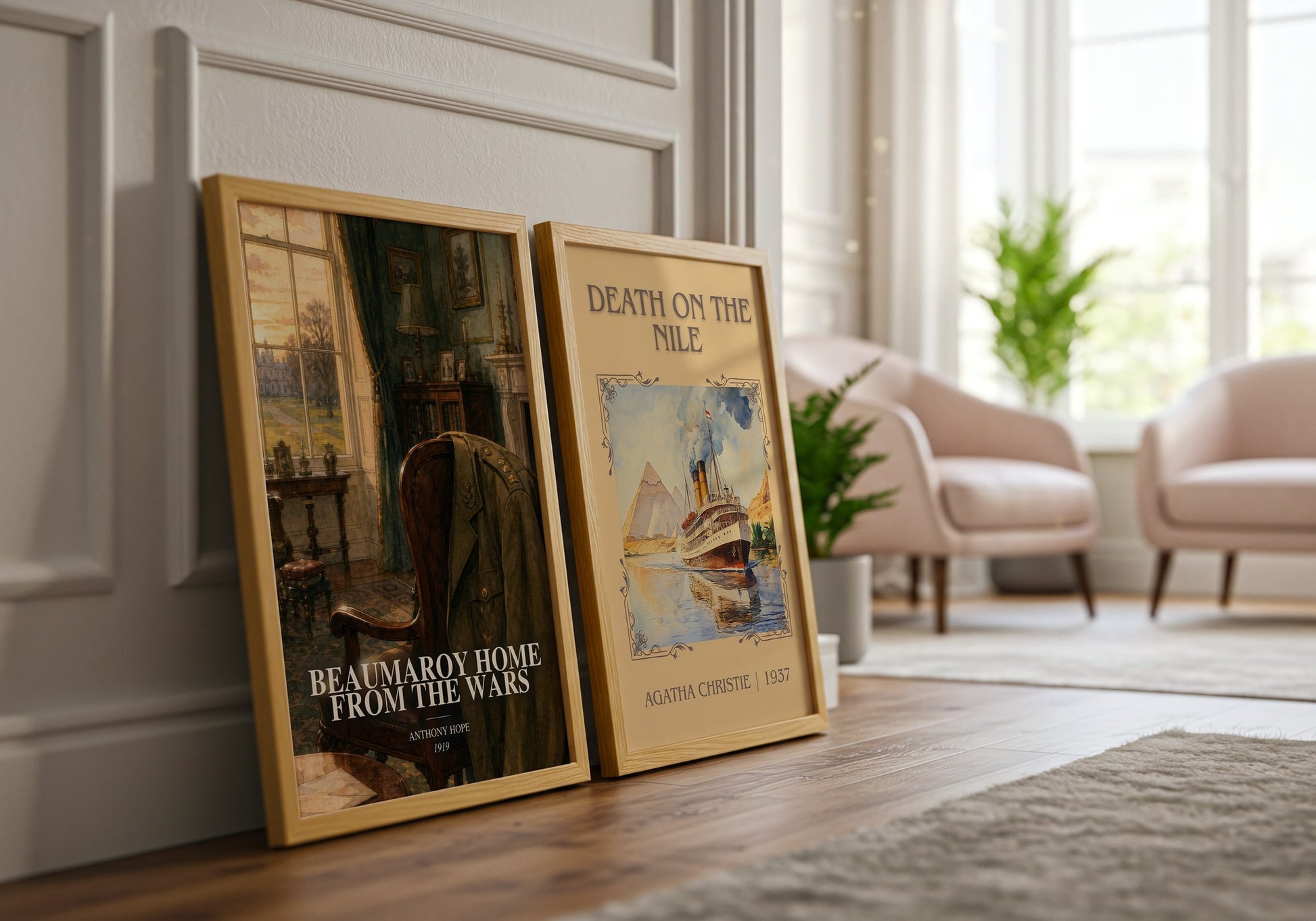 Beaumaroy Home From The Wars watercolour print framed by window – literary home decor
