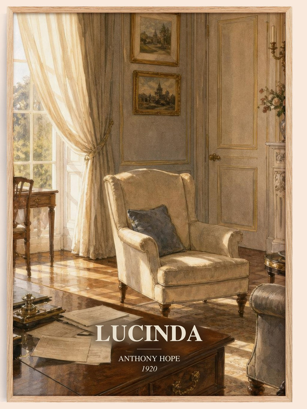 Lucinda watercolour book poster by Anthony Hope – framed literary art print