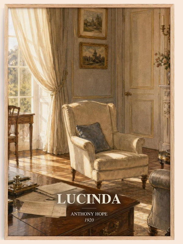 Lucinda watercolour book poster by Anthony Hope – framed literary art print