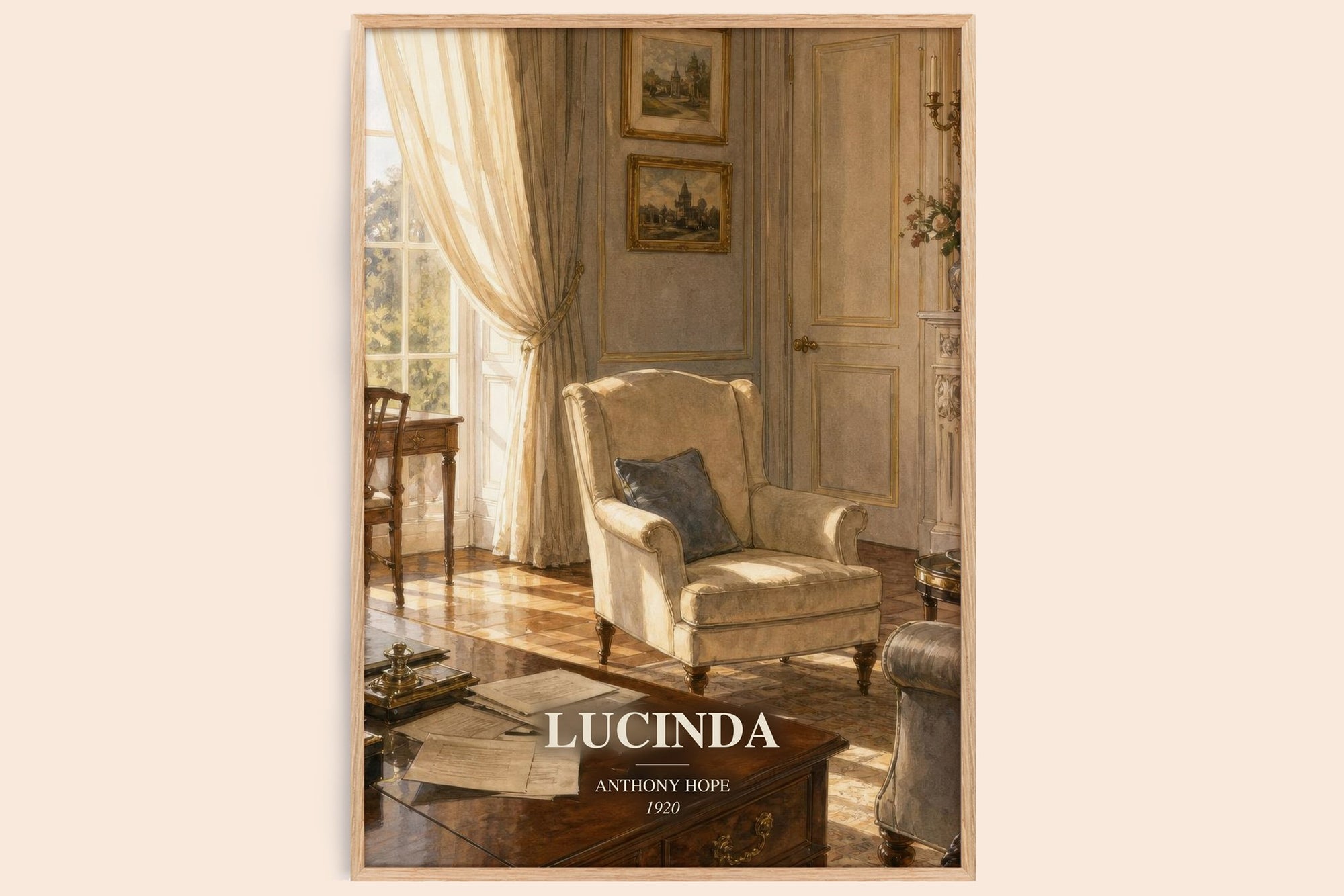 Lucinda watercolour book poster by Anthony Hope – framed literary art print